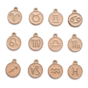 Alloy Enamel Pendants, Flat Round with Constellation/Zodiac Sign, Golden, Navajo White, 15x12x2mm, Hole: 1.5mm, about 12pcs/set