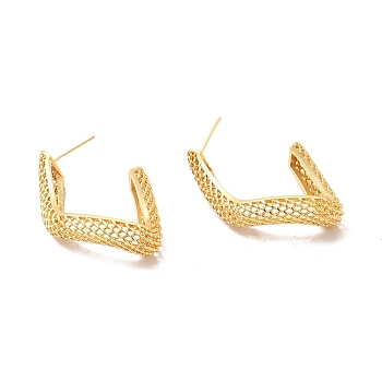 Rack Plating Brass Hollow Out Twist Stud Earrings for Women, Lead Free & Cadmium Free, Real 18K Gold Plated, 41.5x29mm, Pin: 0.8mm