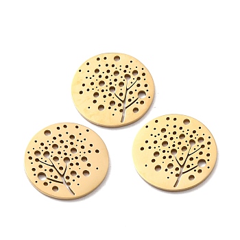 Ion Plating(IP) 316 Surgical Stainless Steel Pendants, Flat Round with Hollow Pattern, Golden, 15x1mm, Hole: 1mm