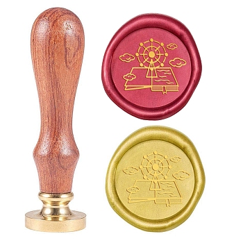 Wax Seal Stamp Set, Sealing Wax Stamp Solid Brass Head,  Wood Handle Retro Brass Stamp Kit Removable, for Envelopes Invitations, Gift Card, Book Pattern, 83x22mm, Head: 7.5mm, Stamps: 25x14.5mm
