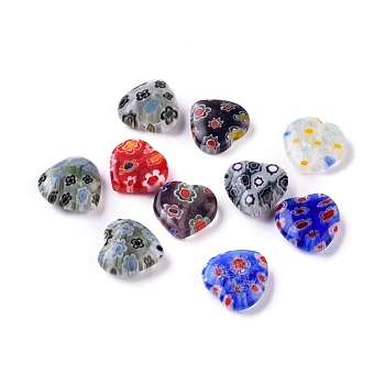 Handmade Millefiori Glass Heart Beads, Mixed Color, 12x12x5mm, Hole: 1mm
