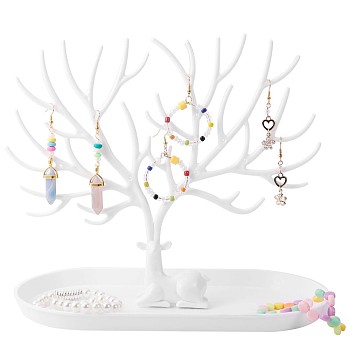 Jewelry Organizer Stand, Reindeer Antler Tree Holder, with Tray Jewellery Display Rack, for Home Decoration Jewelry Storage ( White ), White, 12x24x1.6cm