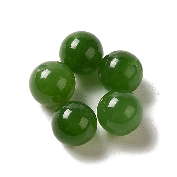 Natural Hetian Jade Beads, Half Drilled, Round Beads, 6mm, Hole: 1mm