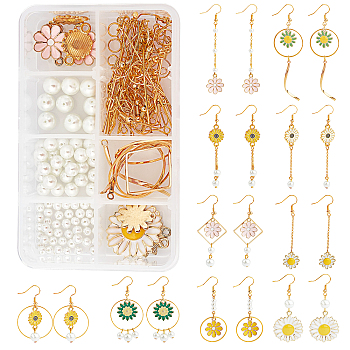 SUNNYCLUE DIY Flower Earring Kits, Including Alloy Enamel Pendants, Brass Earring Hooks, Glass Pearl Beads, Golden & Light Gold