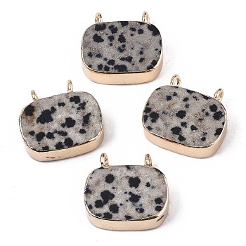 Natural Dalmatian Jasper Pendants, with Edge Golden Plated and Iron Loops, Oval, 16.5~18x18x6mm, Hole: 1.8mm