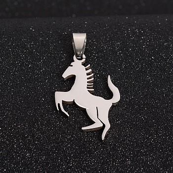 Boy Jewelry Original Color 201 Stainless Steel Blank Horse Pendants, Stainless Steel Color, 38x22.5x1.5mm, Hole: 4x9mm
