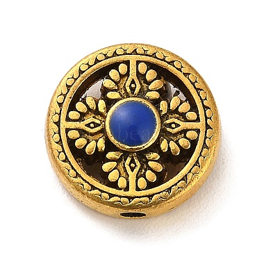 Antique Golden Royal Blue Flat Round Alloy+Enamel Beads