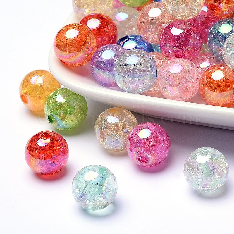 Bubblegum AB Color Transparent Crackle Acrylic Round Beads, Mixed Color ...