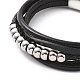 Bracelet multi-rangs cordon tressé cuir noir avec 201 fermoirs aimantés acier inoxydable(BJEW-P275-08P)-2