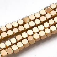Electroplate Non-magnetic Synthetic Hematite Beads Strands, Cube, Light Gold Plated, 2x2x2mm, Hole: 0.5mm, about 203pcs/strand, 16.5 inch(G-T061-186KC)