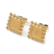 Ion Plating(IP) 304 Stainless Steel Stud Earring Settings, Square Ear Studs with Granulated Edge, Real 18K Gold Plated, Tray: 6x6mm, 11.5x11.5mm, Pin: 0.7mm(STAS-M323-02G)
