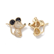 Rack Plating Brass Micro Pave Cubic Zirconia Charms, Enamel Style, Long-Lasting Plated, Mouse, Real 18K Gold Plated, 18x18.5x4mm, Hole: 3.5x2.5mm(KK-P231-02G)