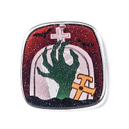 Halloween Theme Opaque Printed Acrylic Pendants, Trapezoid with Tombstone Charms, 42x36x2mm, Hole: 2mm(OACR-G013-03C)