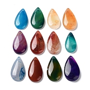 Dyed & Heated Natural Agate Pendants, Teardrop Charms, Mixed Color, 29.5~34x14~19x5~6mm, Hole: 1.6~1.8mm(G-G065-03A)