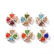 Rack Plating Iron Glass Pendants, Light Gold Tone Flower Charms, Mixed Color, 26x22x7mm, Hole: 1mm(IFIN-L039-06KCG)
