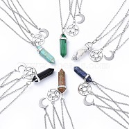 Bullet Natural & Synthetic Gemstone Pendant Tiered Necklaces, with Tibetan Style Alloy Findings and 304 Stainless Steel Findings, Packing Box, 16.4 inch(41.8cm), 2mm(NJEW-JN02457)