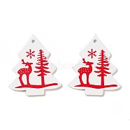 Spray Painted Wood Pendants, Christmas Tree with Elk Pattern, White, 49x42x2mm, Hole: 3mm(FIND-H030-06)