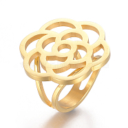 304 Stainless Steel Hollow Finger Rings, Flower, Golden, Size 7, 17mm(RJEW-I064-21G-17mm)