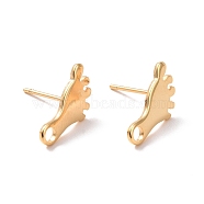 201 Stainless Steel Stud Earring Findings, with Horizontal Loop and 316 Stainless Steel Pin, Foot Print, Real 24K Gold Plated, 13x7.5mm, Hole: 1.8mm, Pin: 0.7mm(STAS-K241-13G)