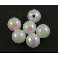 Eco-Friendly Poly Styrene Acrylic Beads, AB Color Plated, Round, White, 12mm, Hole: 1.1mm(X-PL427-8)