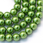 Baking Painted Pearlized Glass Pearl Round Bead Strands, Lime Green, 8~9mm, Hole: 1mm, about 105pcs/strand, 31.4 inch(X-HY-Q330-8mm-13)
