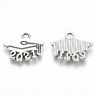 Tibetan Style Alloy Pendants, Graduation Trencher Cap with Number 2021, Cadmium Free & Lead Free, Antique Silver,14x17.5x1.5mm, Hole: 1.8mm(X-TIBE-R316-145AS-RS)