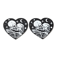 Heart with Skull Pattern Opaque Double-sided Printed Acrylic Pendants, for Halloween, Black, 37.5x42.5x2.5mm, Hole: 1.5mm(SACR-F009-03)