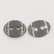 2-Hole Oval Brass Button Clasps, Gunmetal, about 10mm wide, 14mm long, 1mm thick, hole: 1mm(X-KK-G080-B)