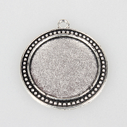 Tibetan Style Alloy Pendant Cabochon Settings, Cadmium Free & Lead Free, Flat Round, Antique Silver, Tray: 30mm, 44x39x2mm, Hole: 3mm, about 115pcs/kg(TIBEP-N003-67AS)
