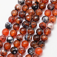 Natural Fire Crackle Agate Bead Strands, Round, Grade A, Faceted, Dyed & Heated, Chocolate, 8mm, Hole: 1mm, about 47pcs/strand, 15 inch(G-K166-07F-8mm-12)