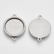 201 Stainless Steel Cabochon Connector Settings, Flat Round, Stainless Steel Color, Tray: 18mm, 27.5x21x2mm, Hole: 1.8mm(STAS-T047-05A)