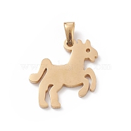 Vacuum Plating 304 Stainless Steel Pendants, Laser Cut, Unicorn Charms, Golden, 20x18.5x1.5mm, Hole: 2.5x4.5mm(STAS-G284-18G)