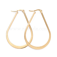 201 Stainless Steel Hoop Earrings, with 304 Stainless Steel Pins, Flat Teardrop, Golden, 48.5x32x1~2mm, Pin: 1x0.7mm(EJEW-I245-17D)
