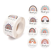 1.5 Inch Thank You Sticker, Self-Adhesive Paper Gift Tag Stickers, Flat Round with Word Pattern, Colorful, Rainbow Pattern, 3.8cm, about 500pcs/roll(DIY-I054-04A)