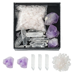 Natural Gemstone Sets, Including Quartz Crystal & methyst Nuggets Beads & Natural Rose Quartz Chip Beads, No Hole/Undrilled, 15~46x6~25x5~10mm, 65.65g/box(G-FS0002-37)