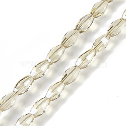 Electroplate Glass Beads Strands, Pearl Luster Plated, Faceted, Oval, Beige, 7.5x4.5mm, Hole: 0.9mm, about 60pcs/strand, 17.32''(44cm)(GLAA-Q101-03B-PL02)
