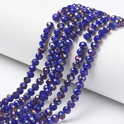 Electroplate Opaque Glass Beads Strands, Half Purple Plated, Faceted, Rondelle, Dark Blue, 4x3mm, Hole: 0.4mm, about 113~115pcs/strand, 41~42cm(EGLA-A034-P4mm-F14)