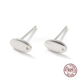Oval 925 Sterling Silver Stud Earring Finddings, with Holes, with S925 Stamp, Silver, 7x4mm, Hole: 0.9mm, Pin: 11x0.7mm(STER-K174-13S)