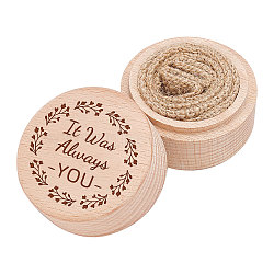 Wood Ring Box, Column with Leaf and Word It Was Always You, BurlyWood, 2x1-5/8 inch(5.2x4cm)(OBOX-WH0009-008)