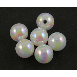 Eco-Friendly Poly Styrene Acrylic Beads, AB Color Plated, Round, White, 12mm, Hole: 1.1mm(X-PL427-8)