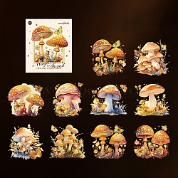 PET Plastic Decorative Paper Stickers, for Scrapbooks, Notebook, Journal, Card Making, Album, Calendars, DIY Crafts, Mushroom, Orange, 80x80mm, 10sheets/set(PW-WG60221-01)