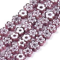 Handmade Millefiori Glass Bead Strands, Flower, Purple, 6.4~9x3.2mm, Hole: 1mm, about 56pcs/Strand, 15.75''(40cm)(X-LAMP-J035-8mm-10)