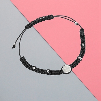 Stainless Steel Saint Benedict Link Bracelet, Waxed Braided Adjustable Bracelet, Black, 7-1/8 inch(18cm)