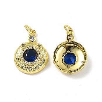 Brass Micro Pave Clear Cubic Zirconia Pendants, with Glass and Jump Ring, Flat Round with Star Charm, Real 18K Gold Plated, 19.5x14x4mm, Hole: 3.3mm