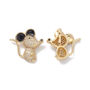 Rack Plating Brass Micro Pave Cubic Zirconia Charms, Enamel Style, Long-Lasting Plated, Mouse, Real 18K Gold Plated, 18x18.5x4mm, Hole: 3.5x2.5mm