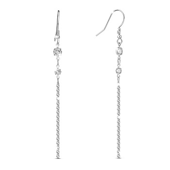 SHEGRACE Rhodium Plated 925 Sterling Silver Dangle Earrings, with Grade AAA Cubic Zirconia and Tassel Chains, Platinum, 73.3mm