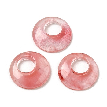 Cherry Quartz Glass Pendants, Donut/Pi Disc Charms, 27.5~28x4.5~5.5mm