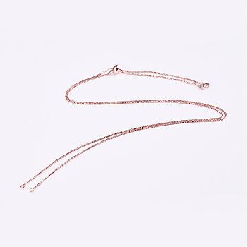 Electrophoresis Brass Necklace Making, with Cubic Zirconia & Slide Extender Chains, Box Chains, Long-Lasting Plated, Rose Gold, 31.5 inch(80cm)