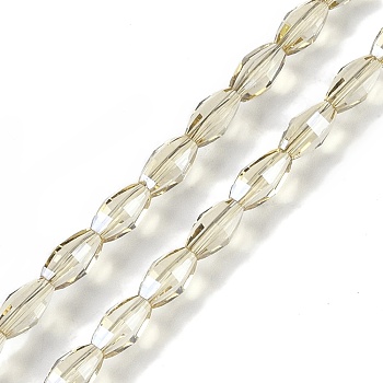 Electroplate Glass Beads Strands, Pearl Luster Plated, Faceted, Oval, Beige, 7.5x4.5mm, Hole: 0.9mm, about 60pcs/strand, 17.32''(44cm)