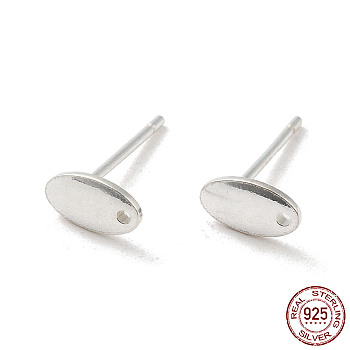 Oval 925 Sterling Silver Stud Earring Finddings, with Holes, with S925 Stamp, Silver, 7x4mm, Hole: 0.9mm, Pin: 11x0.7mm